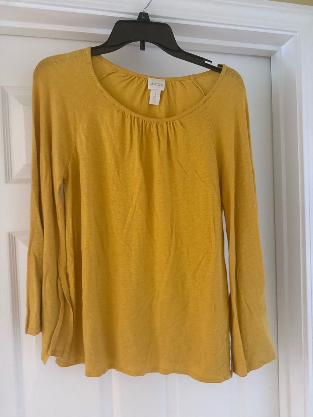 Chico's Golden Yellow Long Sleeve Scoop Neck Top